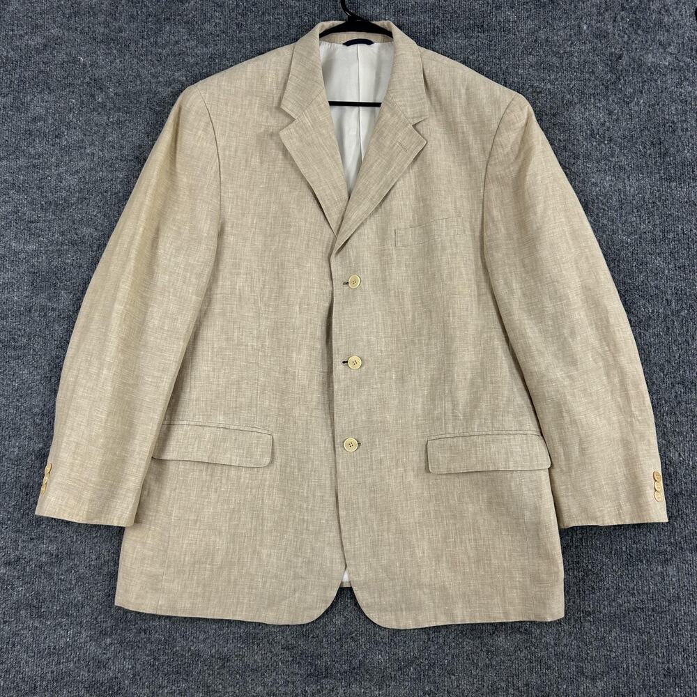 Haspel Blazer Men 44R Beige Linen Sport Coat Summer Casual Office Work Ceremony